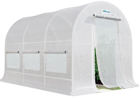 Quictent Portable Greenhouse for Outdoors, 12x7x7FT Large Walk-in Tunnel Green House for Outside, Heavy Duty Steel Frame Reinforced Cover with Screen Mesh Door Vent, Garden Plant Hot House, White Quictent