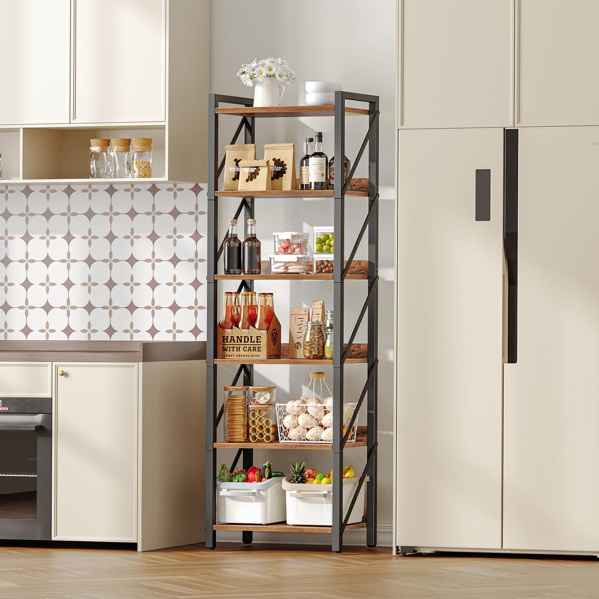 HOOBRO Bookshelf, 6-Tier Industrial Bookcase, Book Shelf Storage Organizer, Tall Bookshelf with Metal Frame for Living Room, Bedroom, Home Office, Kitchen, Rustic Brown and Black BF72SJ01 HOOBRO