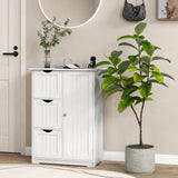 Tangkula White Freestanding Bathroom Floor Cabinet with 3 Drawers and Adjustable Shelf Tangkula