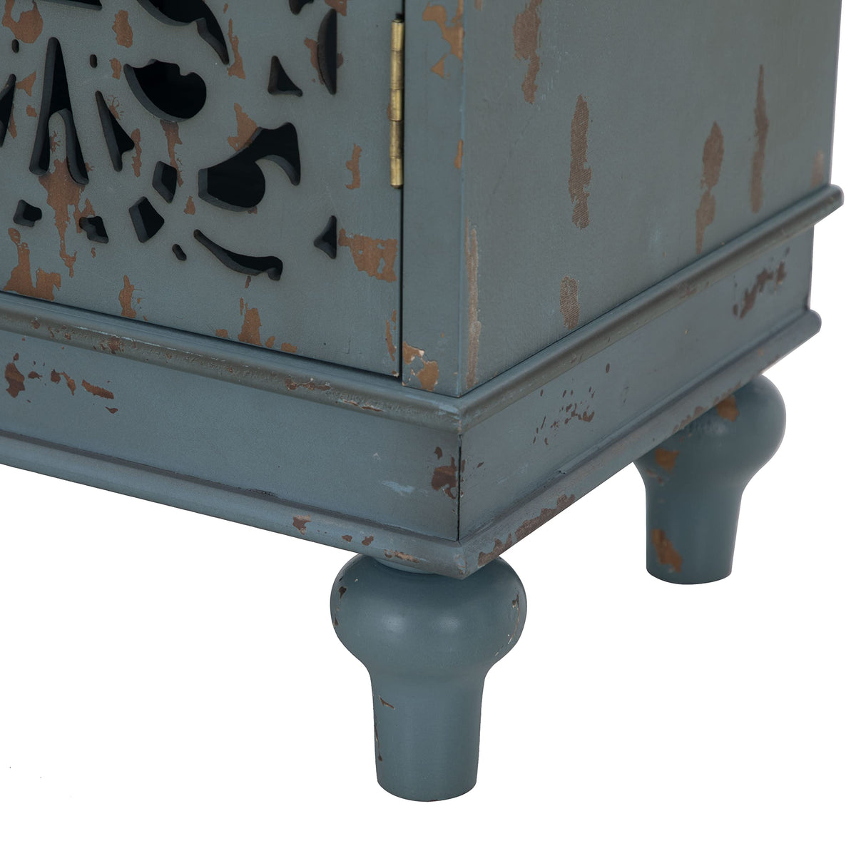 Sophia & William Accent Cabinet Small with Single Door, 31.5" Tall Side End Table, Distressed Nightstand with Wooden Frame and Hollow Carved Door, Blue, 1-Door Sophia & William