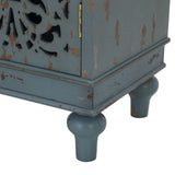 Sophia & William Accent Cabinet Small with Single Door, 31.5" Tall Side End Table, Distressed Nightstand with Wooden Frame and Hollow Carved Door, Blue, 1-Door Sophia & William