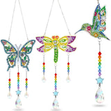 Jetec 3 Pieces Diamond Art Kits Painting Suncatcher Wind Chime Double Sided Crystal Gem Paint by Number Hanging Ornament for Adults DIY Window Home Garden(Dragonfly, Butterfly, Hummingbird) Jetec