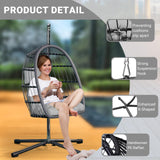 CHABATREE Egg Chair with Stand,Patio Rattan Wicker Hanging Swing Egg Chair Hammock Chair for Bedroom Porch Garden,Thickened Aluminum Alloy Steel Frame and UV Resistant Cushion,350LBS Capacity CHABATREE