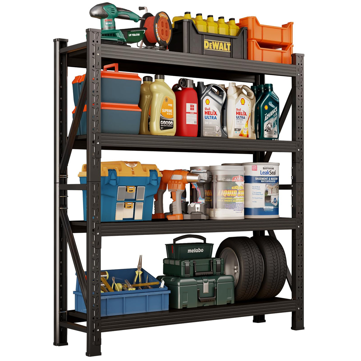 59" W Garage Shelving Units, Heavy Duty Garage 4500LBS Metal Shelves, 4 Tier Adjustable Organization Utility Shelf Storage Rack for Industrial, Basement, Warehouse (Black, 19.7" D×59" W×78.7" H) SGFHNV
