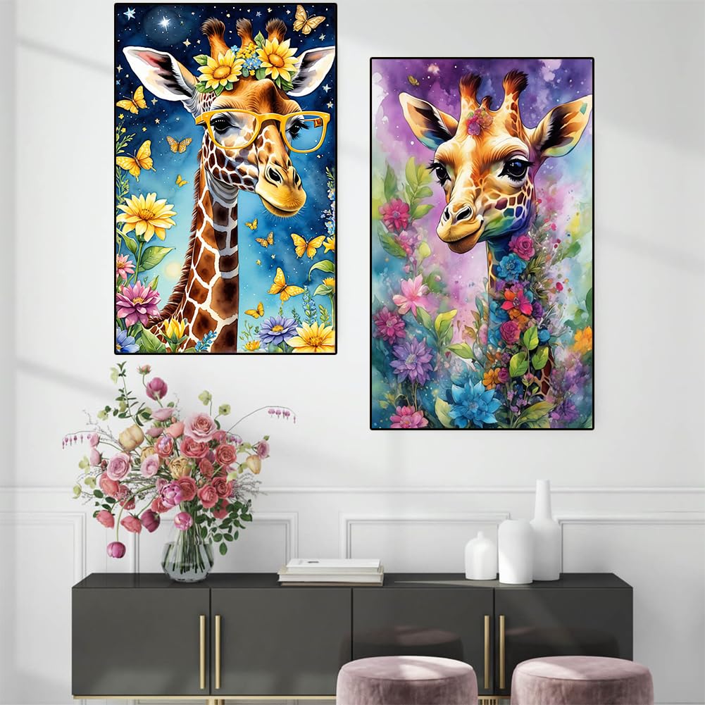 OFRKE 2-Piece Giraffe Diamond Painting Kits for Adults, Round Full Drill 5D DIY Diamond Art Kits for Home Wall Decor 12"x20" OFRKE