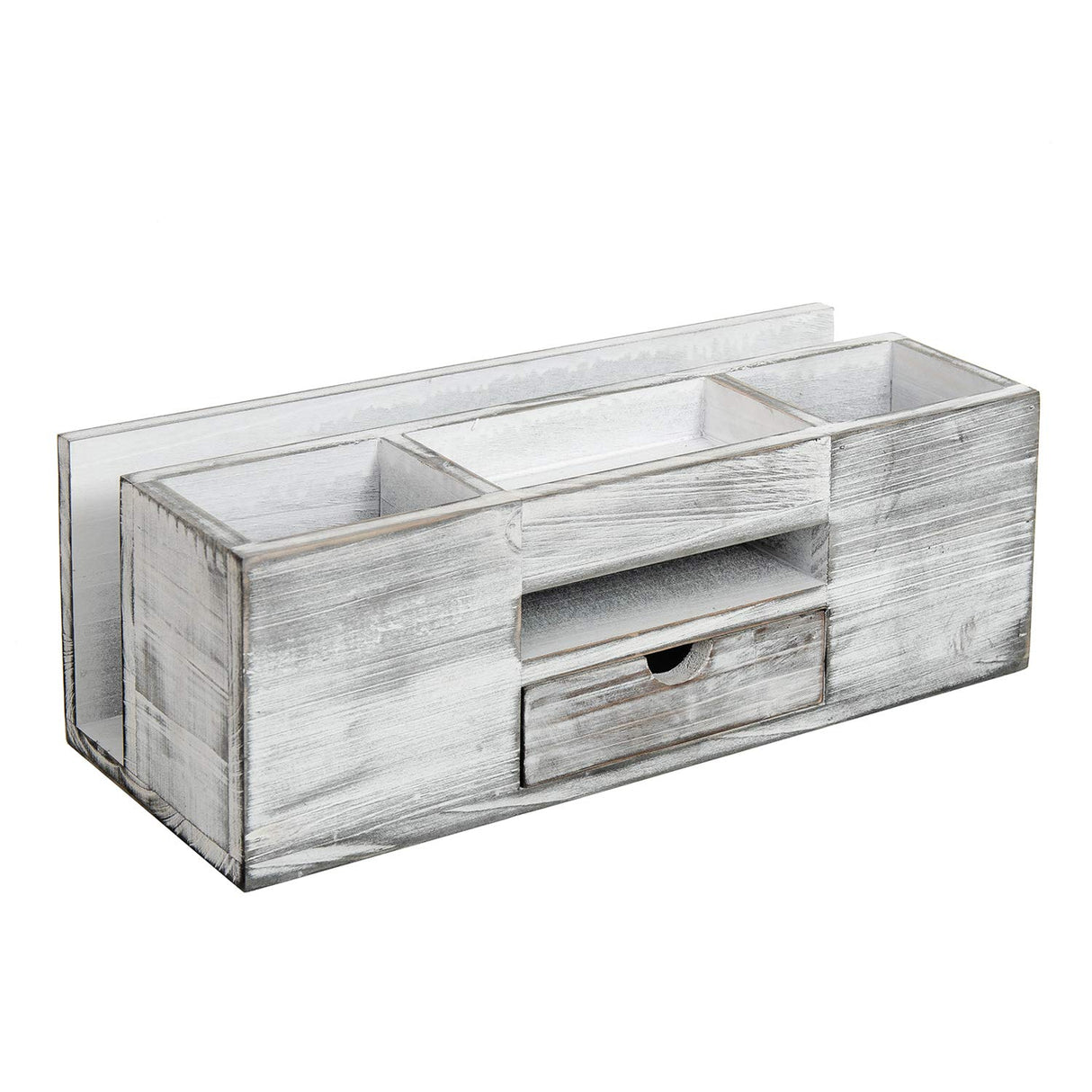 Liry Products Whitewashed Wooden Desktop Organizer Multiple Compartments Rack Shelf Drawer Tabletop Wood Storage Cabinet Office Supplies Caddy Document Stationery Holder Accessory Sorter Vanity Home ExoLiry