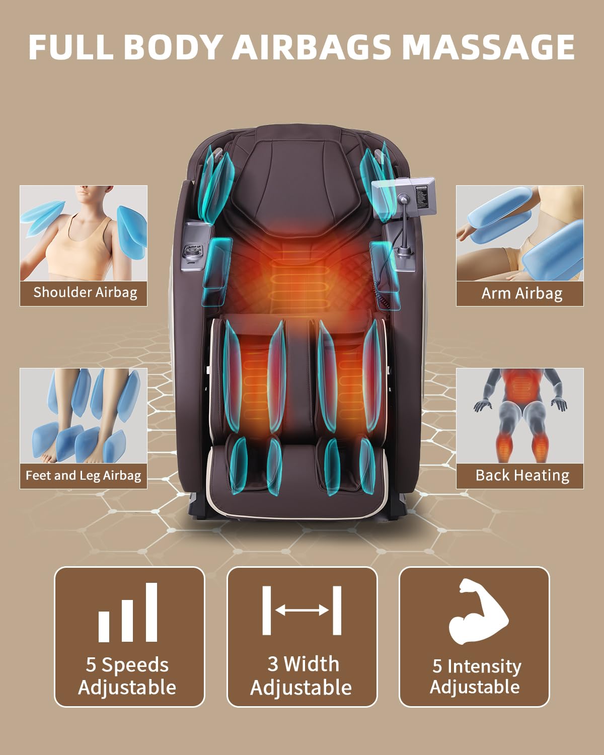 RelaxRelife Full Body Zero Gravity Massage Chair with Body Scan 4D Intelligent Shiatsu Strecth Massage, Back/Leg Heated with AI Voice Control Bluetooth Speaker Airbags SL Track Massage Coffee RelaxRelife