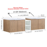 JENTORIA 72" Bathroom Vanity with Sink, 72 Inch Floating Vanity, Double Sink Wall Mounted Vanity Combo, Modern Brown Bathroom Vanity Set with 4 Doors and White Basin Sink JENTORIA