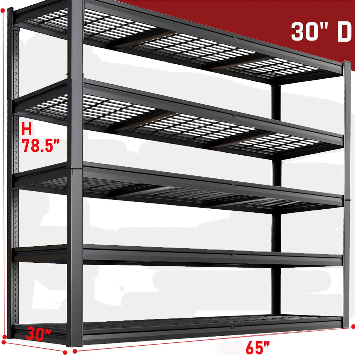 PMKES 65" W Garage Shelving Heavy Duty, 5 Tier Garage Shelves, 30" D Adjustable Storage Shelving Unit, Commercial Metal Shelf for Kitchen, Warehouse, Pantry, School, Shop, 68" Wx30 Dx79 H PMKES