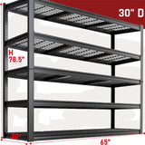 PMKES 65" W Garage Shelving Heavy Duty, 5 Tier Garage Shelves, 30" D Adjustable Storage Shelving Unit, Commercial Metal Shelf for Kitchen, Warehouse, Pantry, School, Shop, 68" Wx30 Dx79 H PMKES