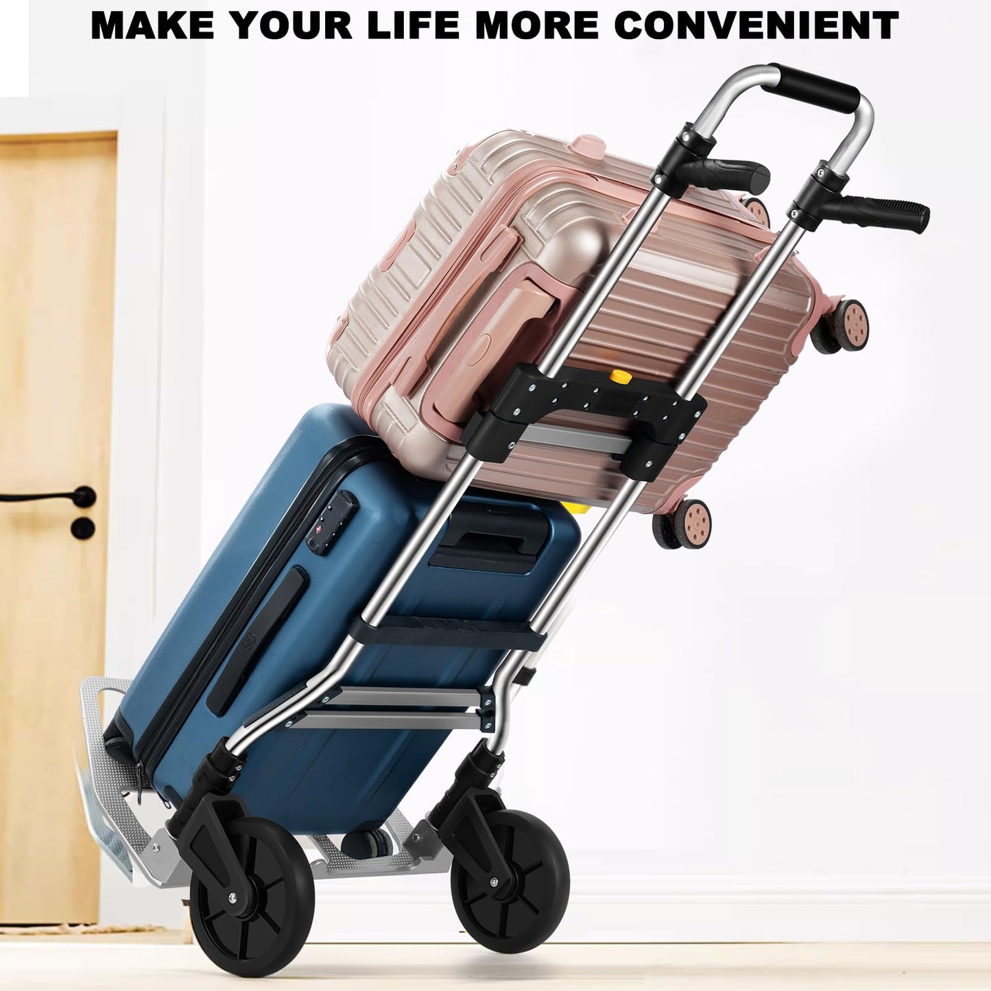 330 LB Capacity Folding Hand Truck Dolly Cart, Portable Aluminum Dolly Cart with Telescoping Handle and Rubber Wheels for Moving,Shopping,Travel,Office Use