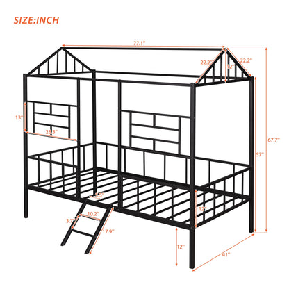 Harper & Bright Designs Metal Twin Size House Loft Bed for Kids, Low Loft Bed with Roof and Ladder, Junoir Loft Bed Twin for Girls Boys,Playhouse Bed Frame, Black