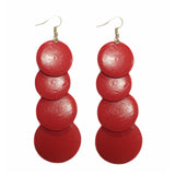 African Natural Wood Earrings Retro Bohemian Multilayer Round Geometric Dangling Eardrop Colorful Lightweight Wooden Map Leaf Triangle Drop Earring Ethnic Style Jewelry for Women (A red) Caiyao