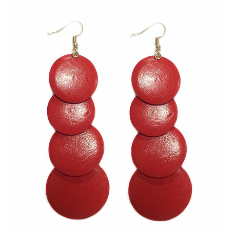 African Natural Wood Earrings Retro Bohemian Multilayer Round Geometric Dangling Eardrop Colorful Lightweight Wooden Map Leaf Triangle Drop Earring Ethnic Style Jewelry for Women (A red) Caiyao