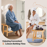 Bamboo Shower Bench for Inside Shower to Sit on,Waterproof Shower Stool for Shaving Legs,Spa Bathroom Shower Chair with Storage Shelf, Bathroom Bench Seat for Senior Adult Disabled Elderly LEJANEOYE