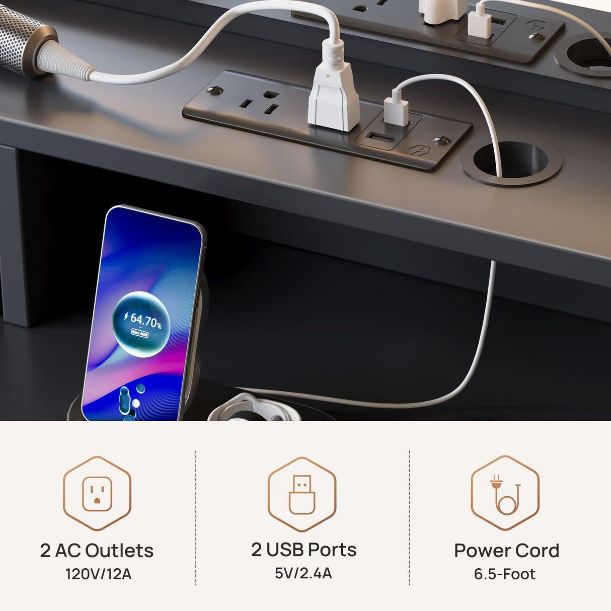 Rolanstar Vanity Desk with LED Lighted Mirror, Makeup Vanity with 4 Fabric Drawers, Power Outlet, Modern Vanity Desk for Bedroom & Dressing Room, Black Rolanstar