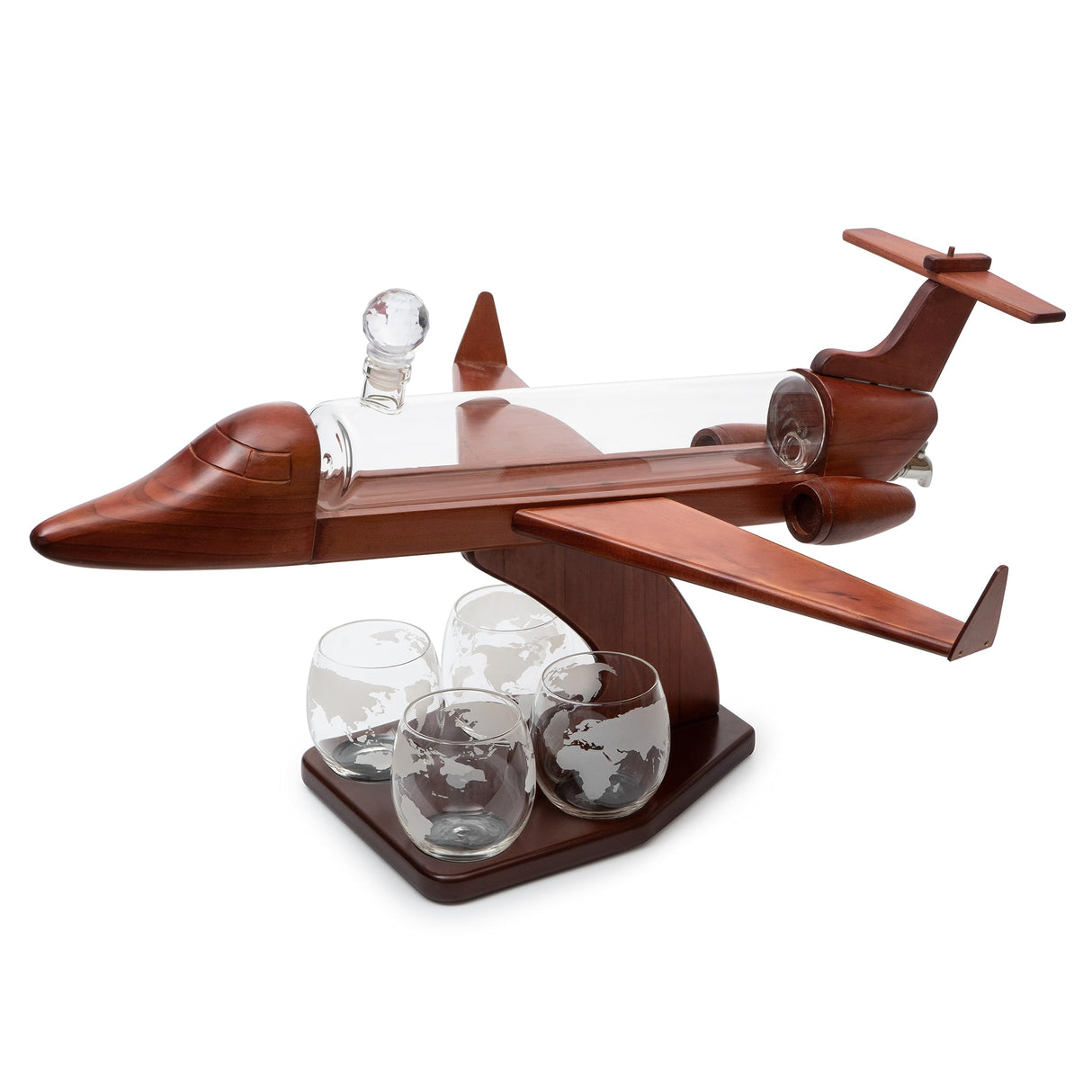 Whiskey & Wine Decanter Jet Airplane Set and Glasses Antique Wood Airplanes - The Wine Savant Whiskey Gift Set & 2 Airplane Glasses, Pilot Gift Moving Parts- Alcohol Related Gift, BAR DECOR Large 21" The Wine Savant