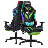 HOFFREE Gaming Chair with Bluetooth Speakers and Led Lights Massage Vide Game Chair with Footrest Reclining High Back Computer Gamer Chair Green and Black HOFFREE