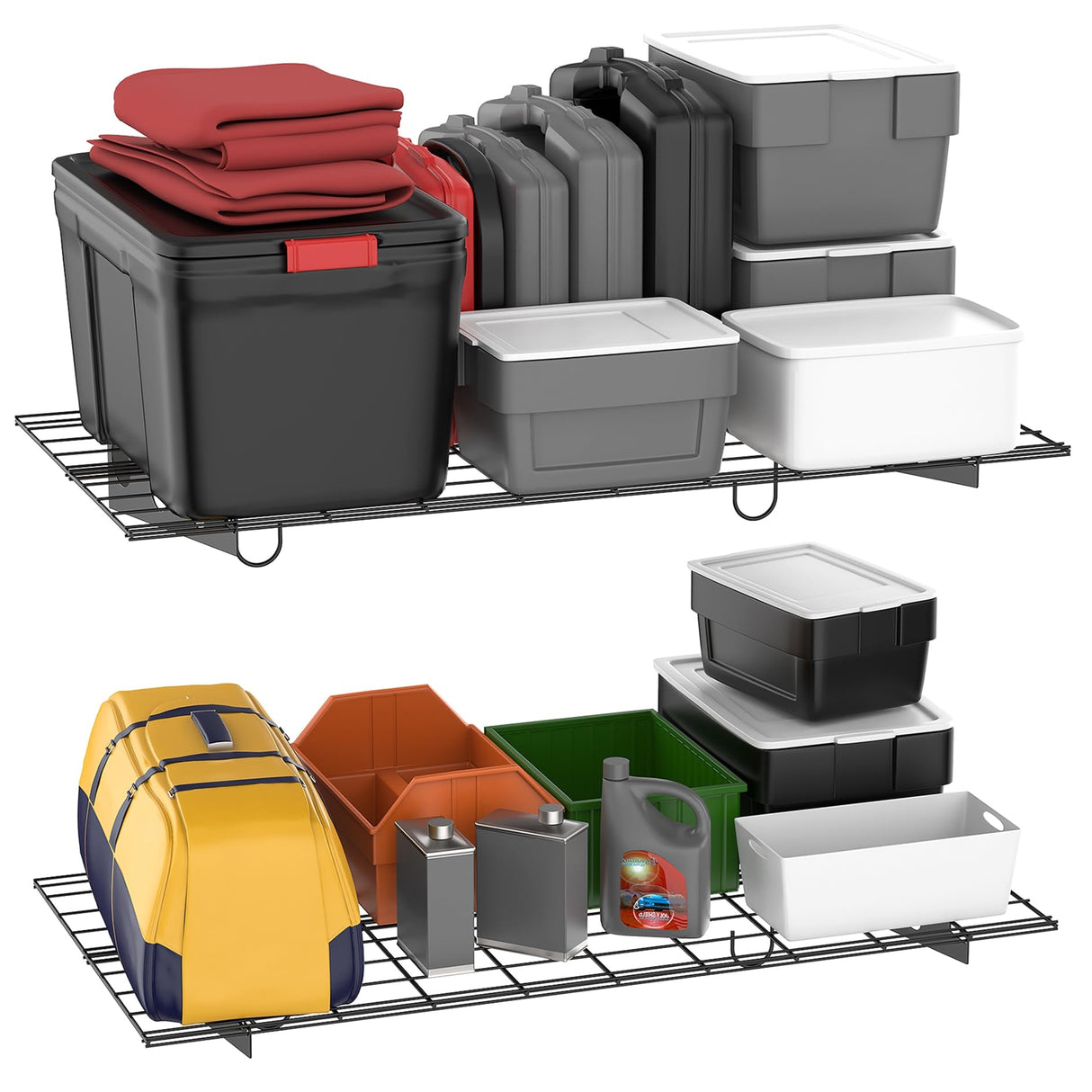 WALMANN 2 Pack Garage Wall Shelves, 2 x 4 ft/24 * 48 inch Wall Mounted Storage Shelves for Garage Heavy Duty Wall Shelving, Holds Up to 220 Lbs(Black) WALMANN