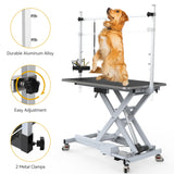DWVO 49'' Electric Dog Grooming Table, Heavy Duty Adjustable Pet Grooming Table w/Leveling Wheels, Grooming Arm, Anti-Slip Top & Tool Organizer, Professional Dog Grooming Station (White, 49inch) DWVO