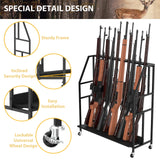 Gun Racks, Floor Standing Shotgun Rack Indoor Outdoor, Heavy Duty Metal Frame Wooden Rifle Racks with Wheels, Vertical Display Stand for Home Garage Gun Storage - Holds up to 10 Long Guns Nandae