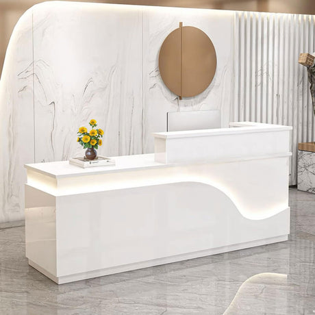 Reception Desk with Counter, Front Desk Receptionist Counter with Lockable Drawer & Cabinet & Keyboard Tray & Cable Grommet, Retail Checkout for Office, SOHO, Shop, Salon (White,63inch-Left) Generic