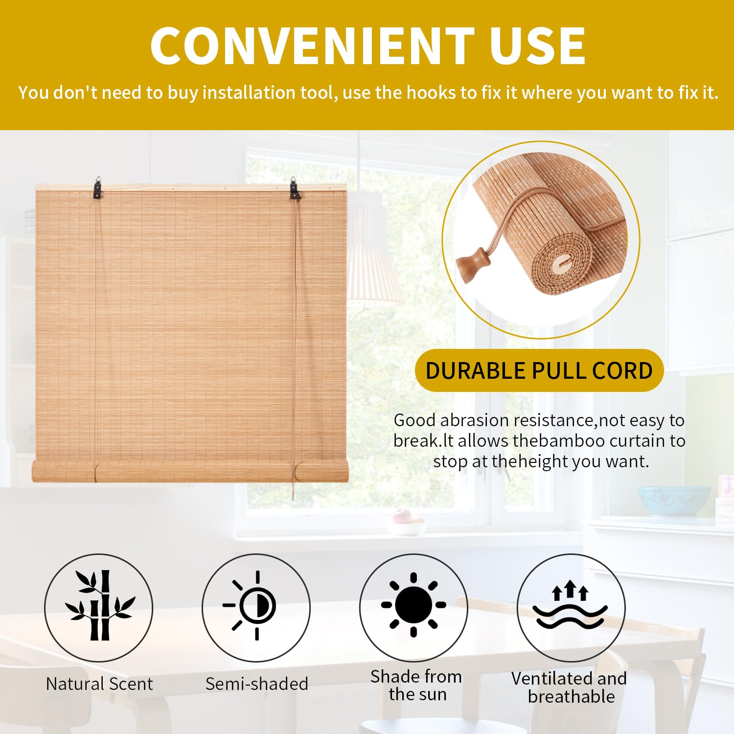 SOWIK Outdoor and Indoor Bamboo Roller Blinds - Stylish Sun Protection - Brown - 20x40in - WoodArtSupply