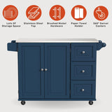homestyles Mobile Kitchen Island Cart with Stainless Steel Top, Blue homestyles