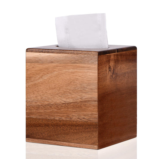 KYDIFS Tissue Box Cover Square, Acacia Wood Tissue Box Holder with Slide-Out Bottom, Wooden Tissue Box Cover Cube for Bathroom, Bedroom, Dinner Table, Office,Kitchen(Square)