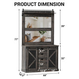 FinerFurnis 77 Inch Farmhouse Hall Tree Bench with 2 Mirrors, Shoe Storage, Coat Rack, Sliding Barn Doors, Wooden Entryway Organizer Furniture for Apartments, Mudroom, Deep Oak FinerFurnis