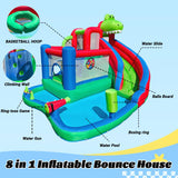 Large Dinosaur Inflatable Bounce House with Water Slide for Kids, Bouncy Castle, Splash Pool, Basketball Hoop, Climbing Wall, Air Blower, Outdoor Backyard Fun SkyGiggles