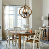 Farmhouse Orb Chandelier, Rustic Wood Chandelier for Dining Room, 4-Light Pendant Light for Kitchen Island Hallway Foyer Entryway Bedroom, Adjustable Height TOULMJ