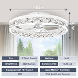 VOLISUN Modern Ceiling Fans with Lights and Remote, 19.7in Low Profile Ceiling Fan Flush Mount, 3000K-6500K Dimmable Bladeless LED Fan Light, White Fandelier Ceiling Fans with Lights for Bedroom VOLISUN