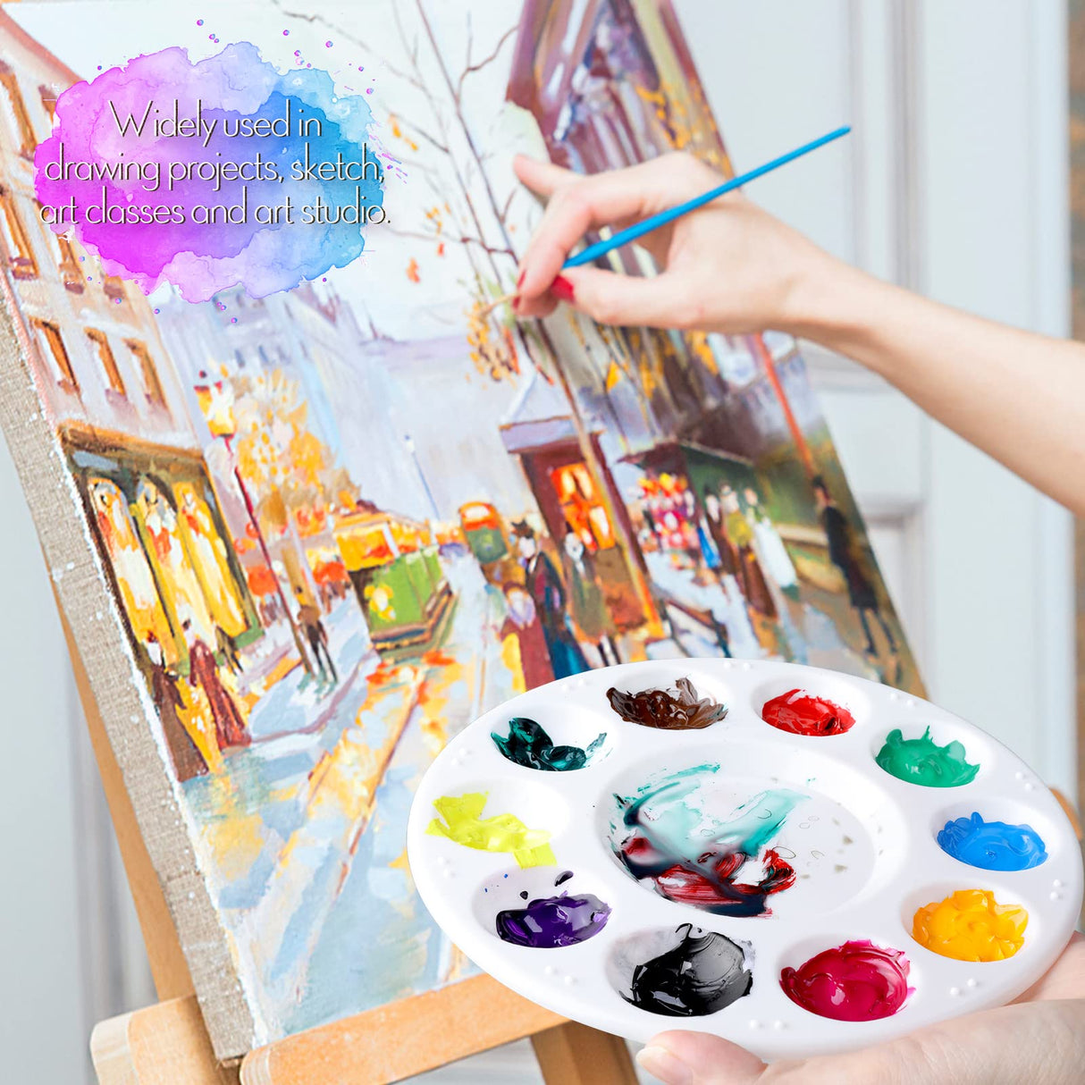 FANDAMEI Round Paint Palette Tray, Paint Tray Palettes Plastic Paint Tray Palette, Paint Trays for Kids, Paint Pallets with 10 Wells for Adults & Kids, for Painting or DIY Craft Class, White, 2 PCS Fandamei