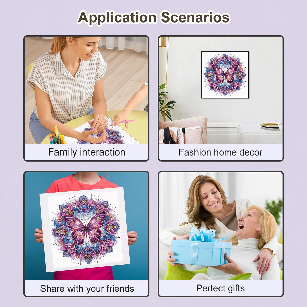 Stalente Diamond Painting Kits for Adults Butterfly Mandala, 5D Special Shape Diamond Art Kits for Beginners, Crystal Rhinestones Diamond Painting for Home Wall Decoration Gift 12×12inch Stalente