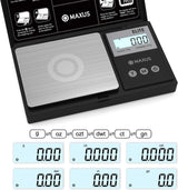 MAXUS Digital Pocket Gram Scale 500g x 0.01g High Precision with Tray, Weighs Small Food, Jewelry, Ounces, Grains, LCD Display, Tare Function MAXUS
