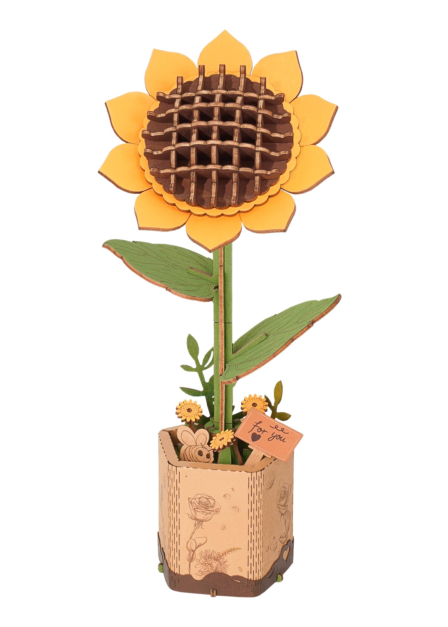 ROBOTIME 3D Puzzles Wooden Flower Sunflower DIY Model Building Kit to Build for Adults Bouquet Botanical Collection Craft Brain Teaser Puzzle Creative Gift Home Decor - WoodArtSupply