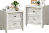 Farmhouse White Night Stands Set of 2, Bedside Tables Nightstands with 2 Drawers Storage, 22.8" Large Rustic Wood Night Stand, Bed Side Table for Bedroom Living Room Sofa Couch Office Standifurno