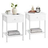 VASAGLE Nightstands Set of 2, End Tables, Side Tables with Drawer and Shelf, 15.7 x 15.7 x 21.7 Inches, Bedroom, Steel Frame, Easy Assembly, Modern, Matte White ULET506W14 VASAGLE