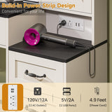 Farmhouse Vanity Desk with Mirror and 10 Led Lights, 45.3 " Large Makeup Vanity Table with Power Outlet, 5 Drawers and 1 cabinet, Vanity Set Dressing Table with 9 Hooks for Women Girls (White+Black) DINGIPP