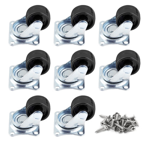 Luomorgo 1 inch Dia Swivel Caster Wheels Rubber Base with Rectangle Top Plate & Bearing Heavy Duty 8pcs Luomorgo
