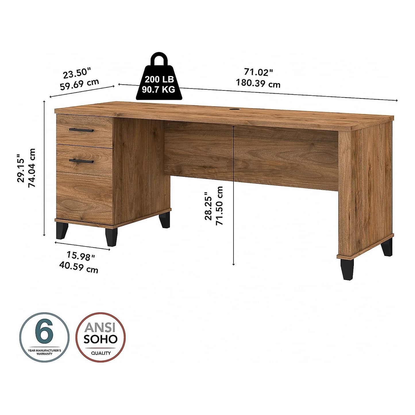 Bush Furniture Somerset Computer Drawers | Office Home Workspace | Large Desk, 72W, Fresh Walnut - WoodArtSupply