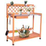 PetalPine Outdoor Potting Bench & Wooden Gardening Work Station Planting Table with Metal Tabletop, Drawer, Storage, and Hooks PetalPine