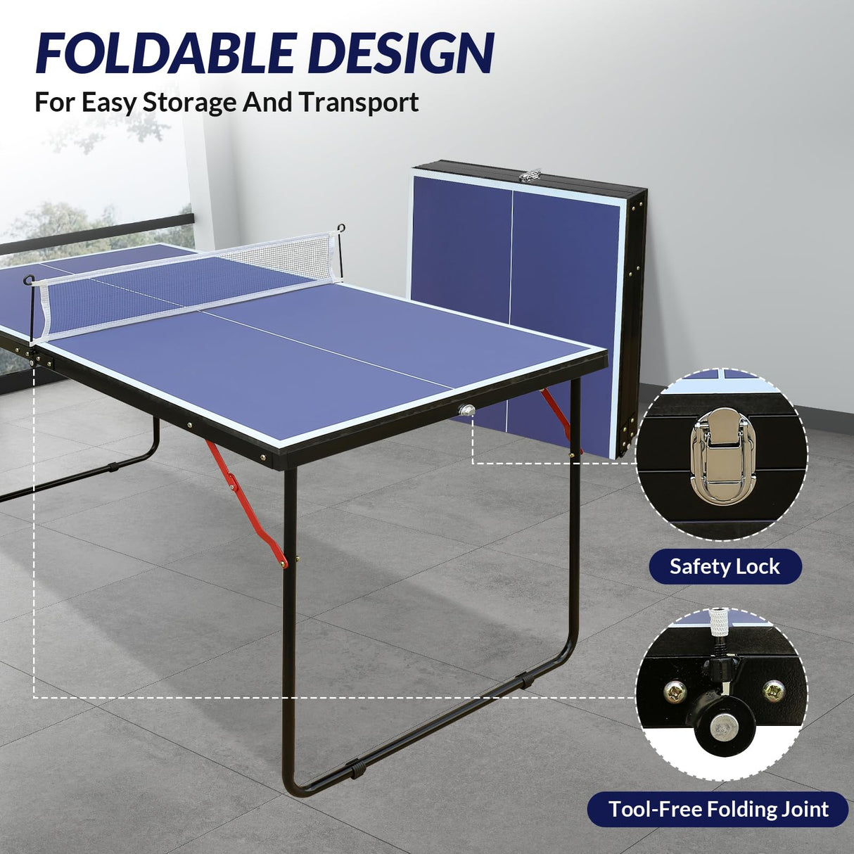 Zevemomo Portable Table Tennis Table, Foldable Ping Pong Game Set for Indoor/Outdoor, Ping Pong Table Top with Net, 2 Paddles and 3 Balls, Table Tennis Set 10 Minute Quick & Easy Assembly Zevemomo