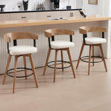 DUOMAY Swivel Bar Stools Set of 3-26" Counter Height Bar Stool with Footrest - Modern Wood Barstools with Linen Upholstered Seat - 360-Degree Swivel Stool for Kitchen Island Home Bar - White DUOMAY