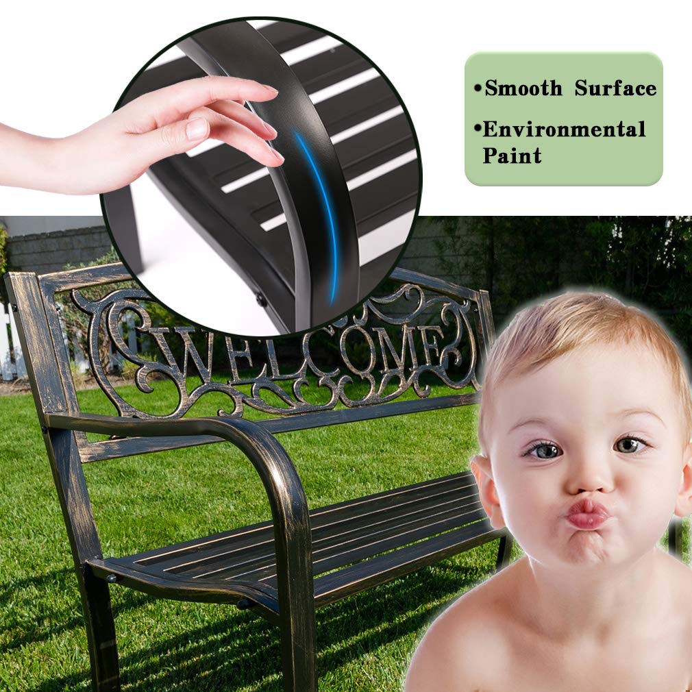 FDW 50" Patio Garden Bench Park Yard Outdoor Furniture Steel Frame Porch Chair FDW