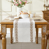 Aoztio Rustic Style Embroidered Table Runner, 13x72 Inch Irregular Willow Leaf Table Runners 72 Inches Long for Dresser Decor Farmhouse Table Decor, 13x72 Inche, Taupe Aoztio