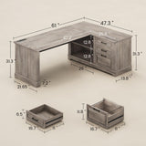 SEDETA Executive Desk, 61" Farmhouse L Shaped Desk with File Drawers, Office Desk with Drawers and Power Outlets, Computer Desk with Storage Shelves for Home Office, Grey SEDETA