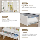 usikey Vanity Desk with Large Lighted Mirror, Makeup Vanity with 10 Lights, 2 Drawers & Power Strip, Vanity Desk Set, Dressing Vanity Tables for Women Girls, Bedroom, White usikey
