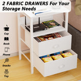 Furologee Nightstands Set 2, End Table with 2 Fabric Drawers, Bedside Table with 2 Hooks, Open Wood Shelf Side Sofa Table for Bedroom/Living Room/Hallway/White Furologee